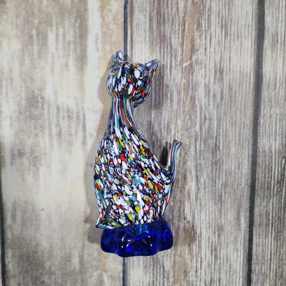 Hand blown glass cat paperweight / figurine confetti glass statue 6" tall - Picture 4 of 12